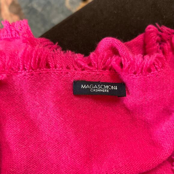Magaschoni Pink Cashmere Sweater V-Neck Pullover Size Medium Fringe Trim Career - Picture 2 of 4